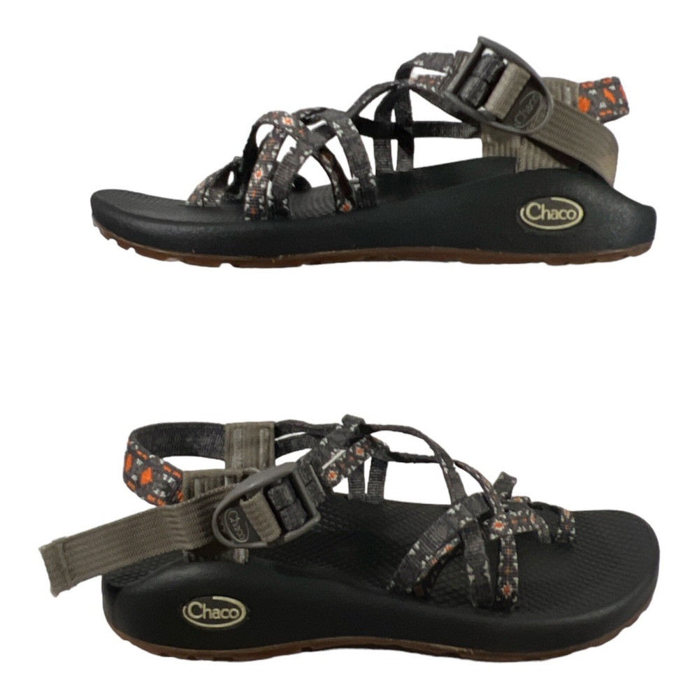Chaco Women's‎ Z/Cloud X2 Comfort Hiking Sport Sandals US 8 Gray Orange Straps